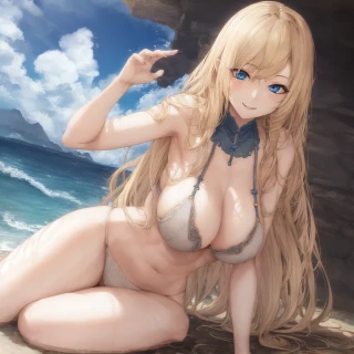 Semi-long hair, Long hair, Wavy hair, Large breasts, Nipples, Bra, Masterpiece, Seductive smile, Underwear